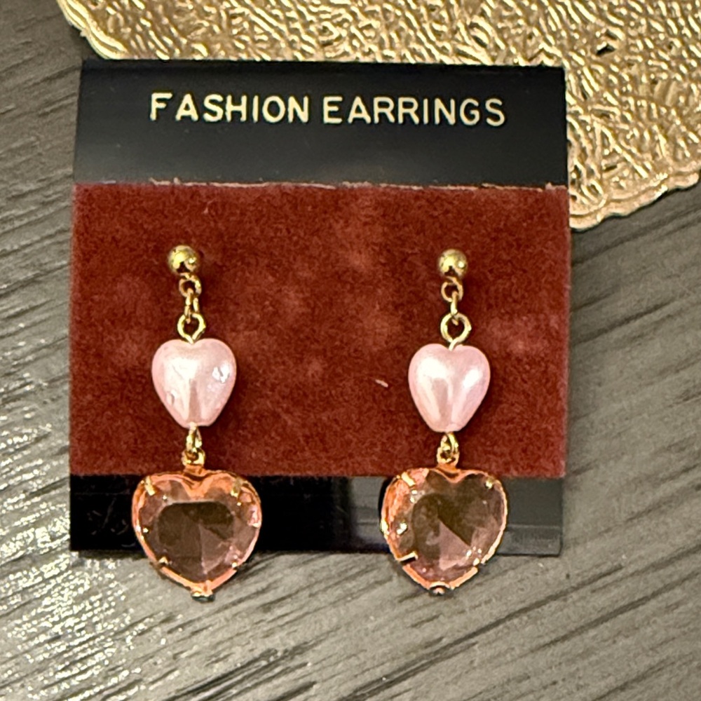 Heart Drop Earrings with Pink and Gold Accents‎ NWT